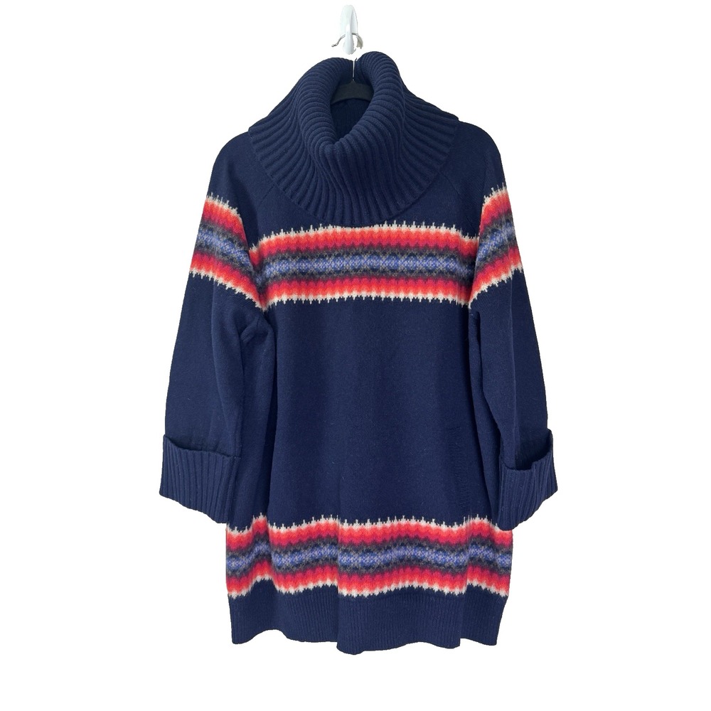Retro '09 Y2K Gap Lambswool Rainbow Striped Sweater XL Pocket Turtleneck Scandi
